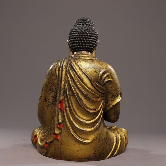 Vintage Gilt Bronze Seated Shakyamuni Buddha Statue With Meditation Mudra For Sale - Image 4 of 9