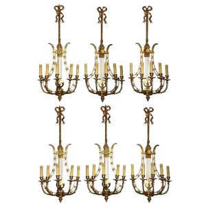 Louis XVI Style Harp Back Bronze Wall Sconce - Set of 6