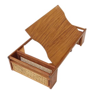 Vintage Linrose Teak and Cane Serving Bed Tray or Lap Desk For Sale