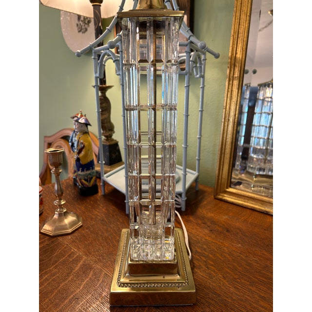 Contemporary 1970’s Dresden Crystal and Brass Hollywood Regency Table Lamp For Sale - Image 3 of 11