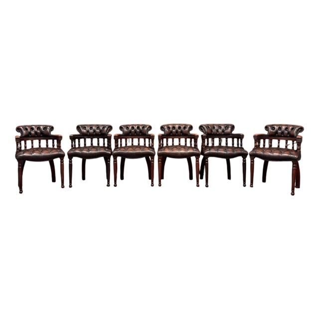 English Chesterfield Chairs, Set of 6 For Sale