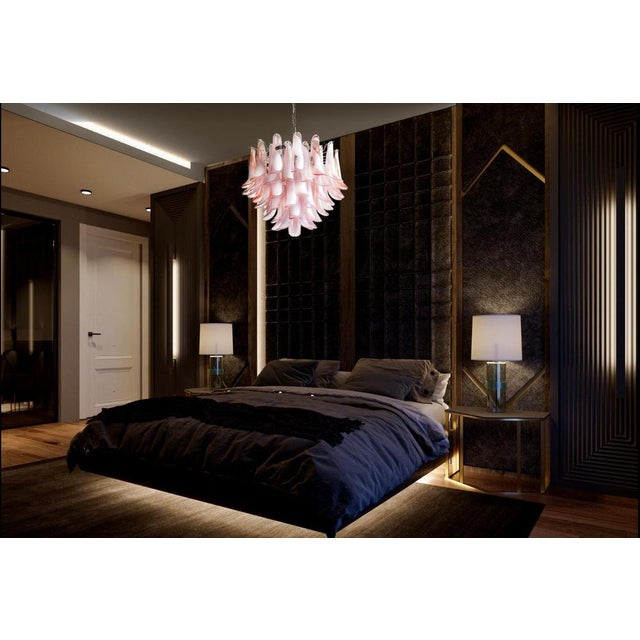 Pair Italian vintage Murano chandelier 53 pink lattimo glass petals. Murano Italian glass chandeliers. Fantastic...