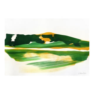 Sunlit Landscape 1 - Abstract Expressive Green and Yellow Ink Painting on Paper Original Artwork by Bettina Mauel For Sale