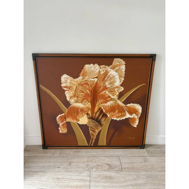 Mid-Century Modern Giant Vintage 70s Painting of a Flower in Original Frame For Sale - Image 3 of 10