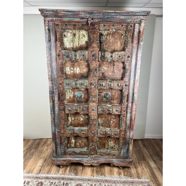 Repurposed Antique Indian Carved Door Armoire For Sale In Boston - Image 6 of 16