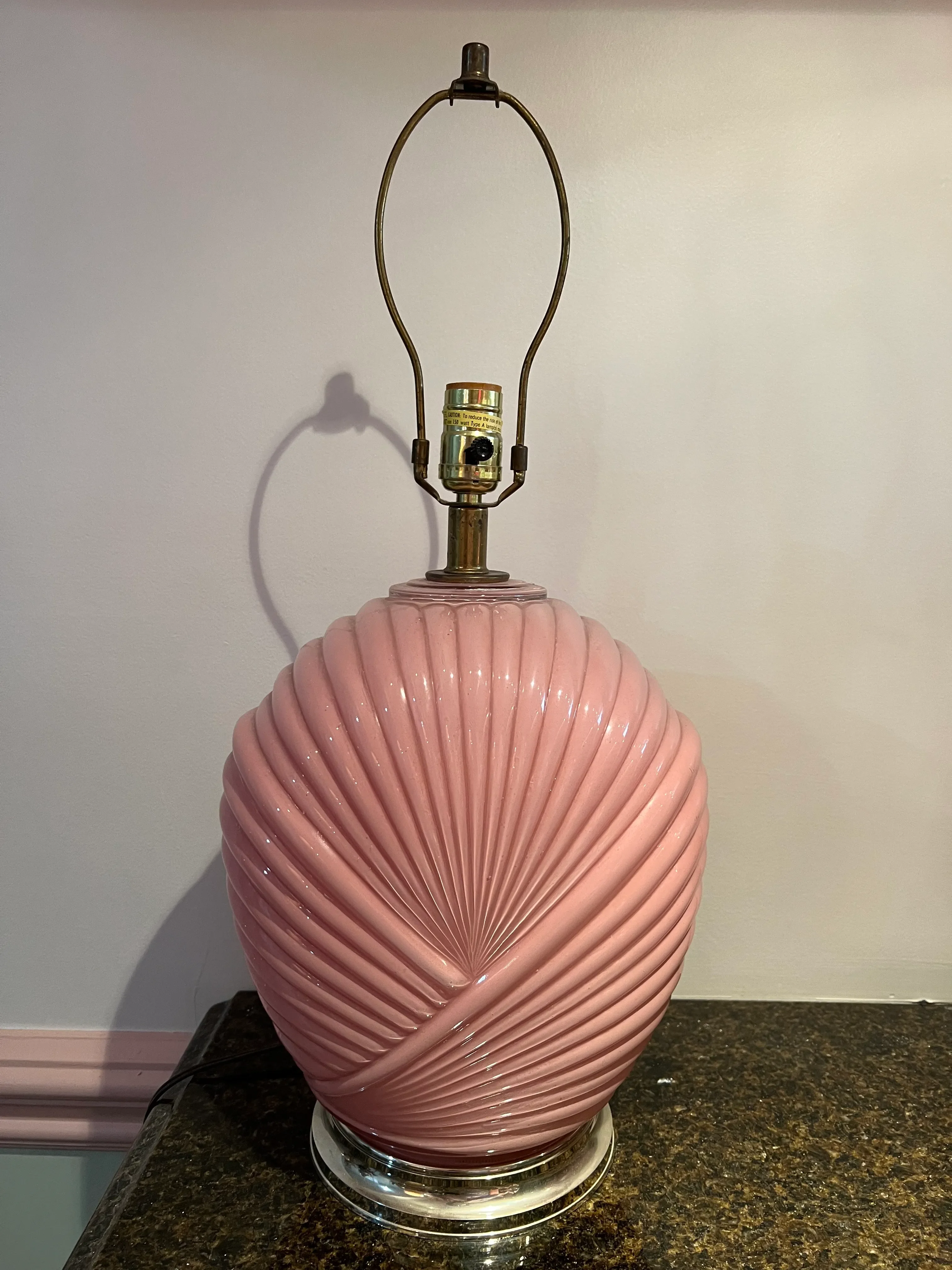 1980 Art Deco Shell Style Pink Table Lamp | Chairish
