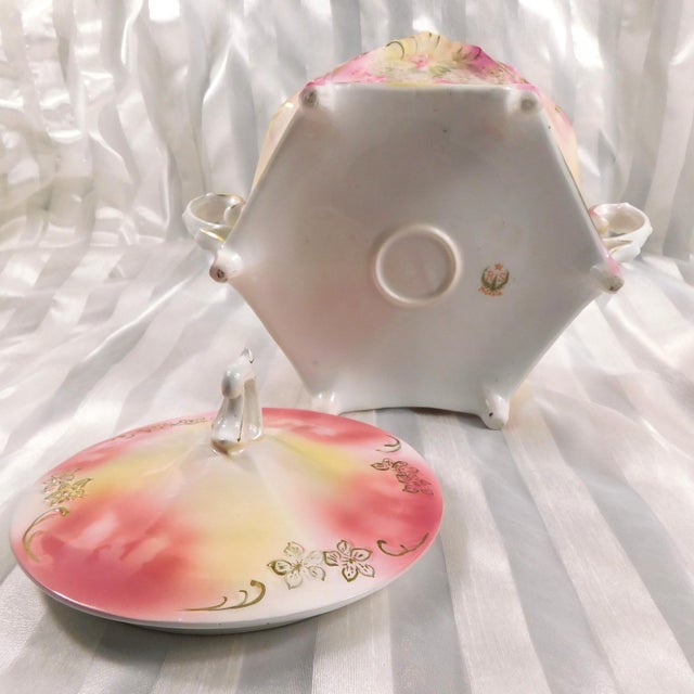 Ceramic 1940s Reinhold Schlegelmilch Pink Footed Covered Biscuit Jar For Sale - Image 7 of 8