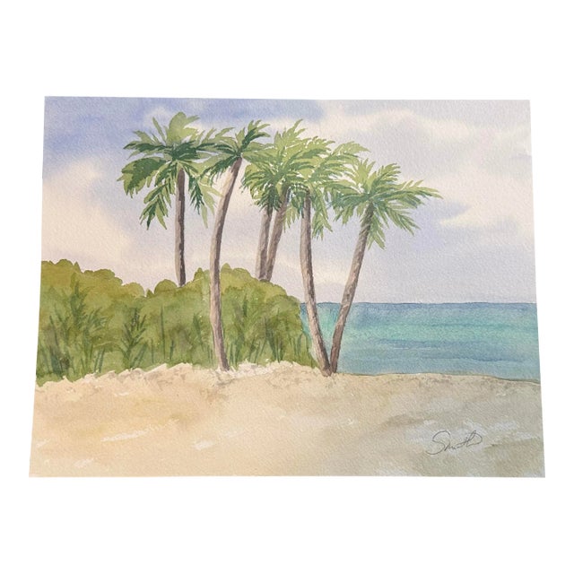 Signed Original Watercolor Seascape by Nancy Smith “Six Palms” For Sale
