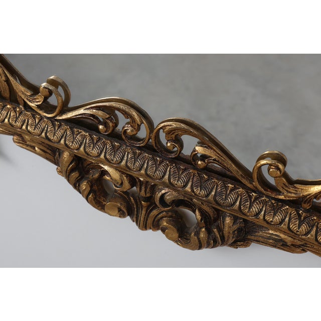 20th Century Chippendale Gilt Metal Mirror with Palmette Crest and Husk Garlands, Italy, 1950s For Sale - Image 6 of 11
