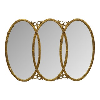 Mid 20th Century Hollywood Regency Rococo Triple Oval Ring Gold Triptych Interlocking Mirror For Sale