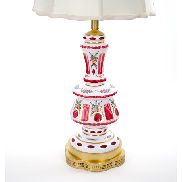 Bohemia Antique Bohemian Cranberry Crystal, Painted and Gilt Gold Decorated Table Lamp For Sale - Image 4 of 12