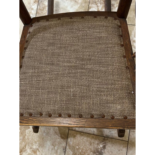 19th Century, American Oak, Spindle-Back, Finial-Topped Posts, Rocking Chair With Cushioned Seat For Sale - Image 10 of 10