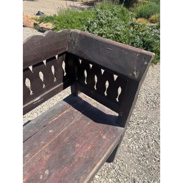 French Country Antique Wood Bench For Sale - Image 3 of 14
