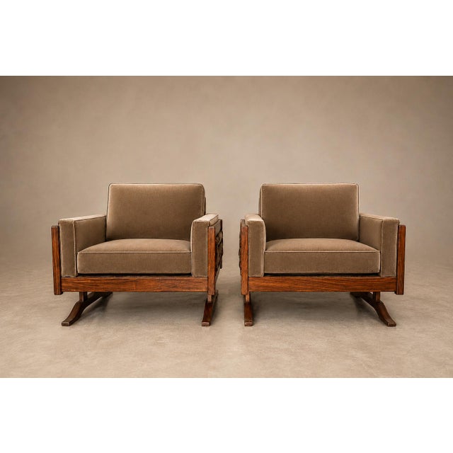 Taupe Brazilian Modern Pair of Armchairs in Caviúna and Mushroom-Taupe Mohair, Novo Rumo, 1960s For Sale - Image 8 of 18