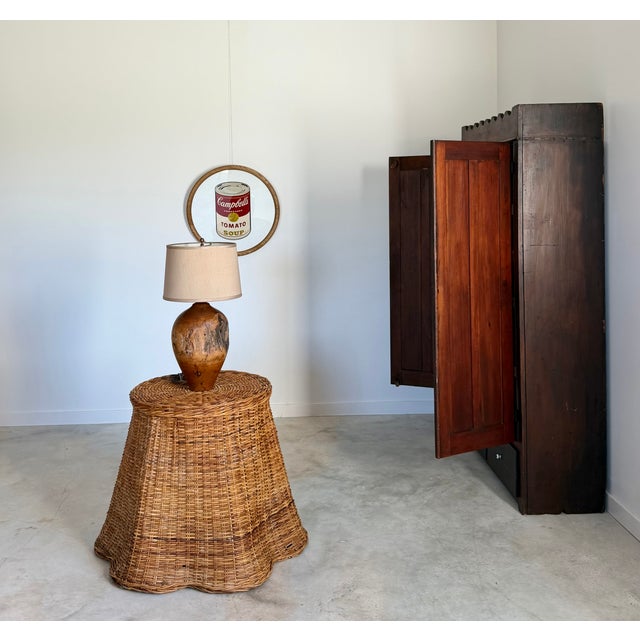 Tromp l'Œil "Ghost" Rattan Table + Round Glass Dining or Surrealist Game Table For Sale - Image 12 of 18