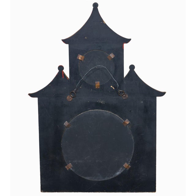 Glass Chinoiserie Ebonized Two-Tiered Pagoda Topped Mirror For Sale - Image 7 of 8