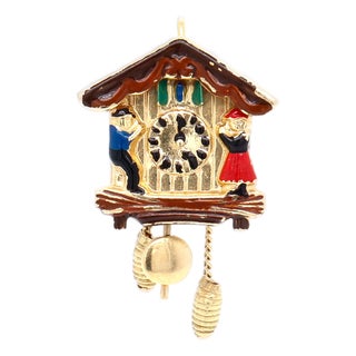 Vintage 18k Gold & Enamel Cuckoo Clock Charm for a Bracelet For Sale