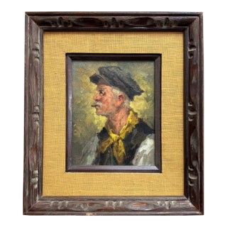 Early 1900's Signed Original Oil on Canvas of Man Smoking Pipe For Sale