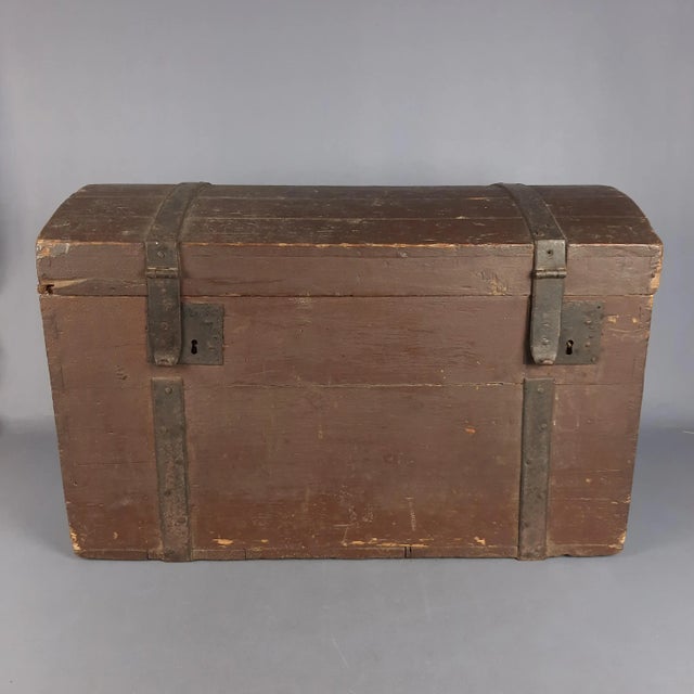 Vintage Industrial Wooden Iron Trunk, 1920s For Sale - Image 13 of 13