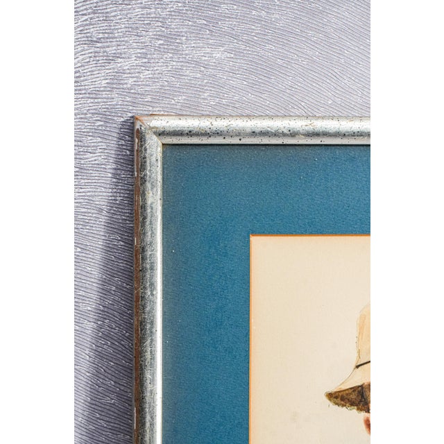 Framed Mid-Century Figurative Vintage Artwork Watercolor Painting Portrait of a Man Mustache Hat For Sale - Image 11 of 12