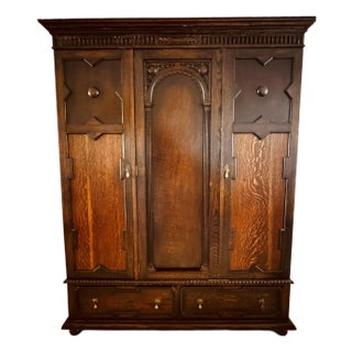 Antique English Oak Wardrobe For Sale