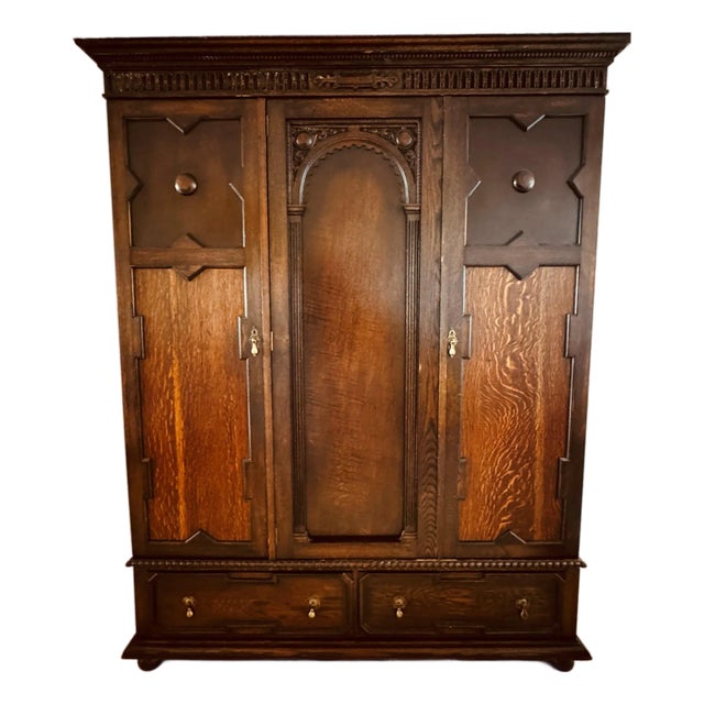 Antique English Oak Wardrobe For Sale