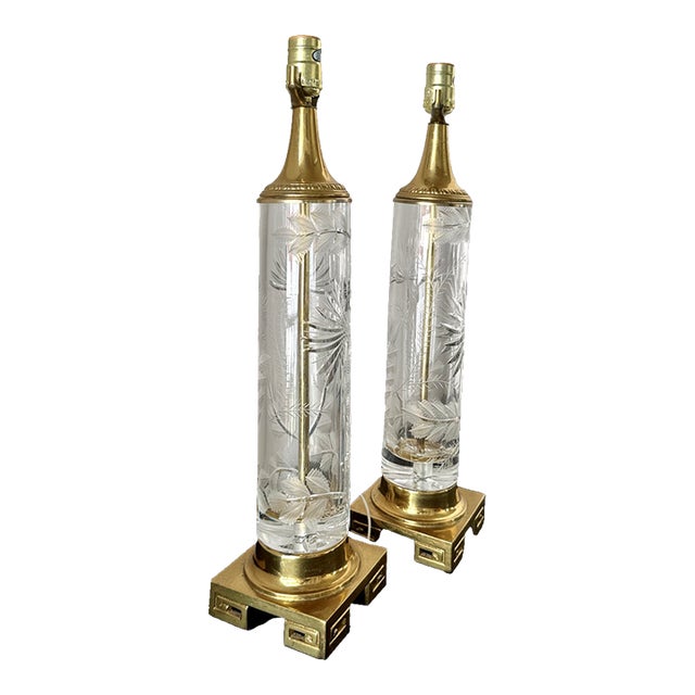 Vintage Art Deco Dresden Cut Crystal Lamps Pair For Sale