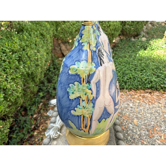 Blue 1950s Italian Modern Glazed Ceramic Lamps - a Pair For Sale - Image 8 of 11