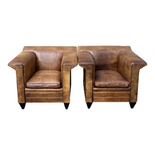 1970s Bart Van Bekhoven Leather Club Chairs - a Pair For Sale