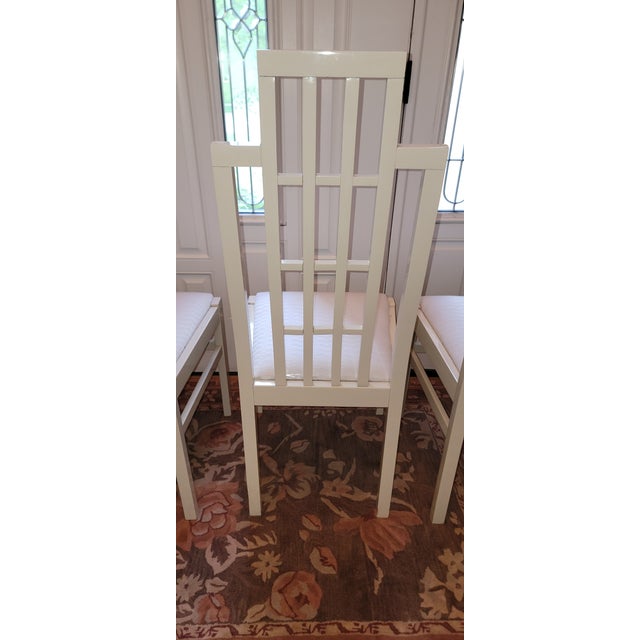 1970s Abel Gonzalez White Lacquer Modern Tall Back Dining Room Chairs For Sale - Image 9 of 18