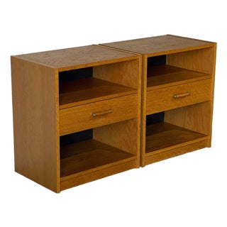 Oak Nightstands With Open Cubbies and Drawers Set of 2 Mid-Century Modern 1970s For Sale