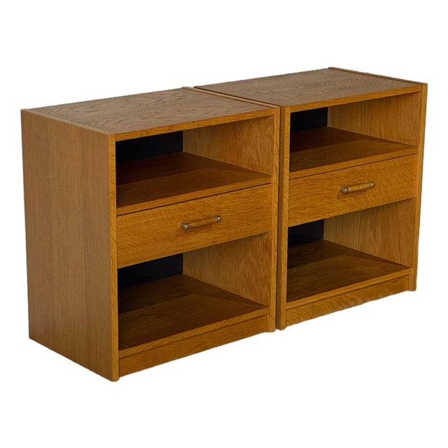 Oak Nightstands With Open Cubbies and Drawers Set of 2 Mid-Century Modern 1970s For Sale
