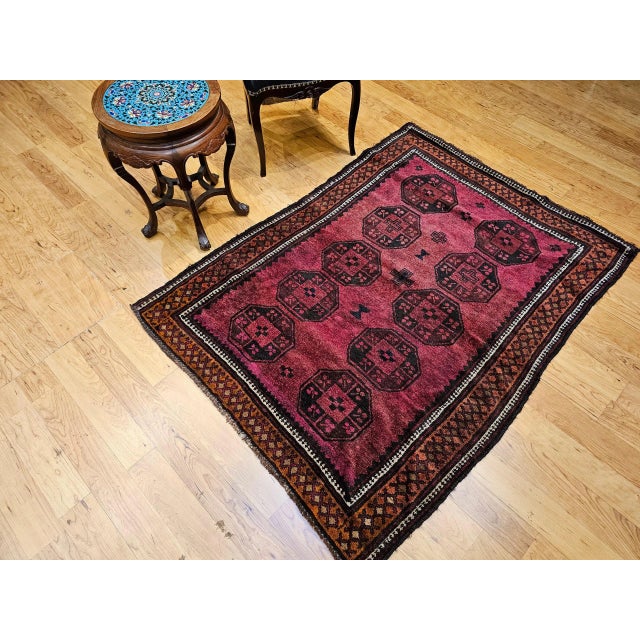 Vintage Afghan Bokhara Rug, Hand-Knotted Wool, 1950s Geometric Design For Sale - Image 4 of 12
