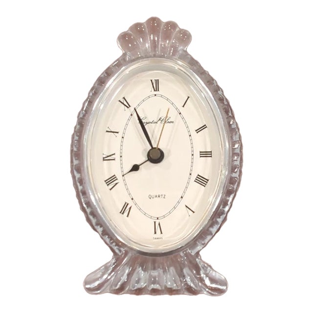 Vintage MCM Crystal Clear Oval Quartz Battery Desk Clock For Sale