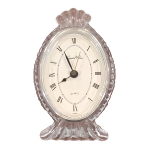 Vintage MCM Crystal Clear Oval Quartz Battery Desk Clock