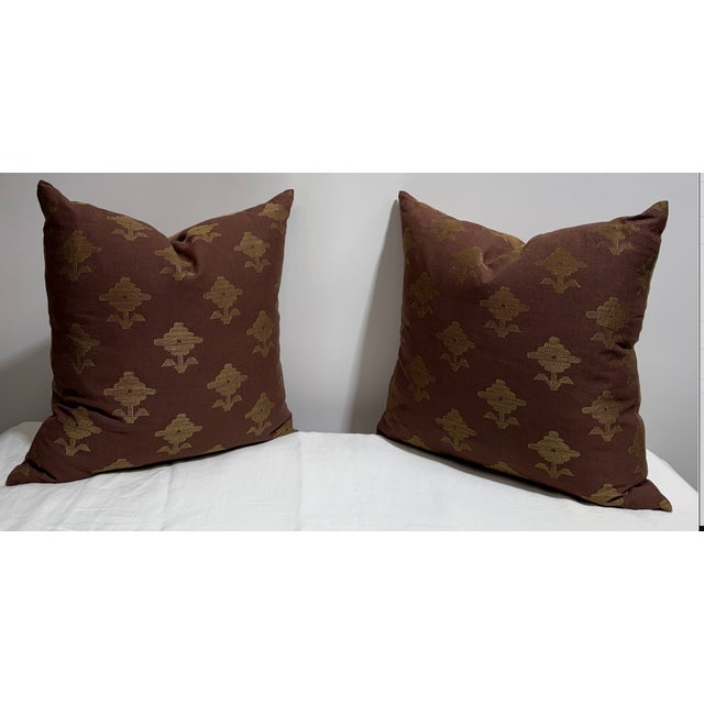 Pair of Schumacher Rubia Embroidery Pillows For Sale - Image 6 of 8
