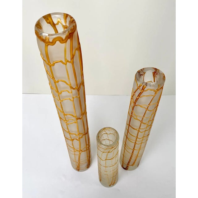 1990s Modern Kintsugi Style Frosted Glass Vase, a Set of 3 For Sale - Image 5 of 10