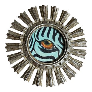 Original Painting of a Zebra Eye in Silver Starburst Frame For Sale
