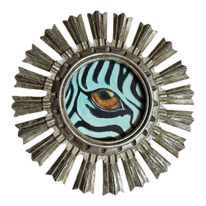 Original Painting of a Zebra Eye in Silver Starburst Frame