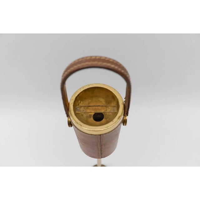 1950s Portable Ashtray Stand in Brass and Leather in the style of Jacques Adnet, 1950s For Sale - Image 5 of 9