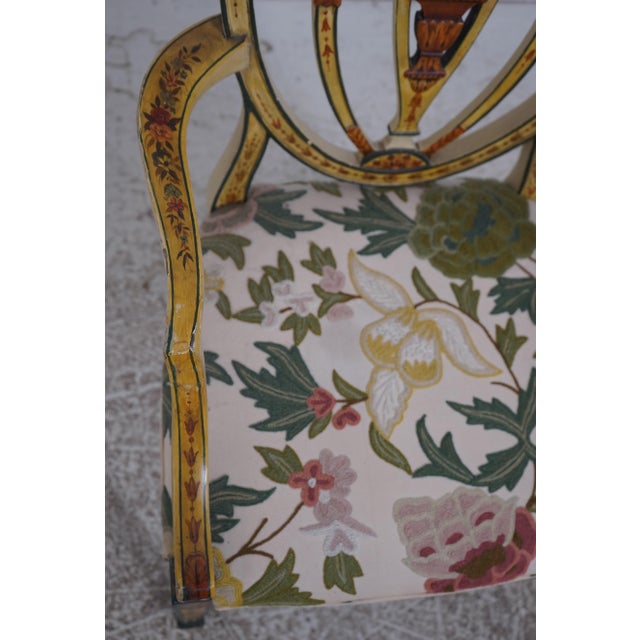 Pair of Adams Style Painted Crewelwork Chairs For Sale In Philadelphia - Image 6 of 18