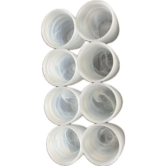 Mid-Century Modern Mid 20th Century Alabaster Pearl White Swirl Thick Glass Barware Tumblers- Set of 8 For Sale - Image 3 of 3