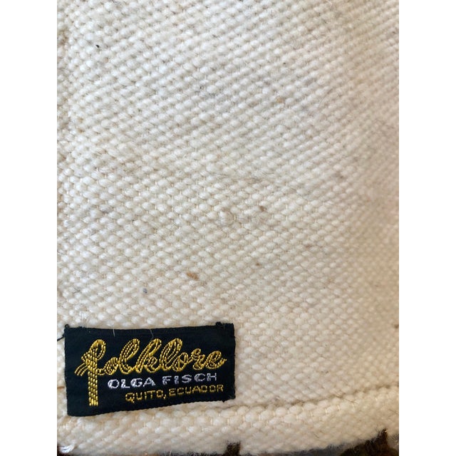 Olga Fisch, Vintage Handwoven Tapestry Wool, Metal Folk Art Rug Weaving Wall Hanging, c.1950s For Sale - Image 4 of 5