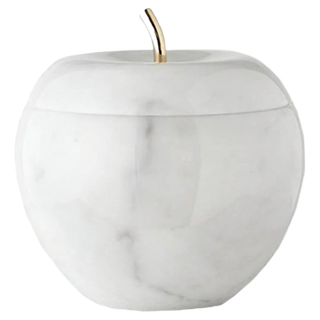 White Carrara Marble and Brass Mirror Apple Box For Sale