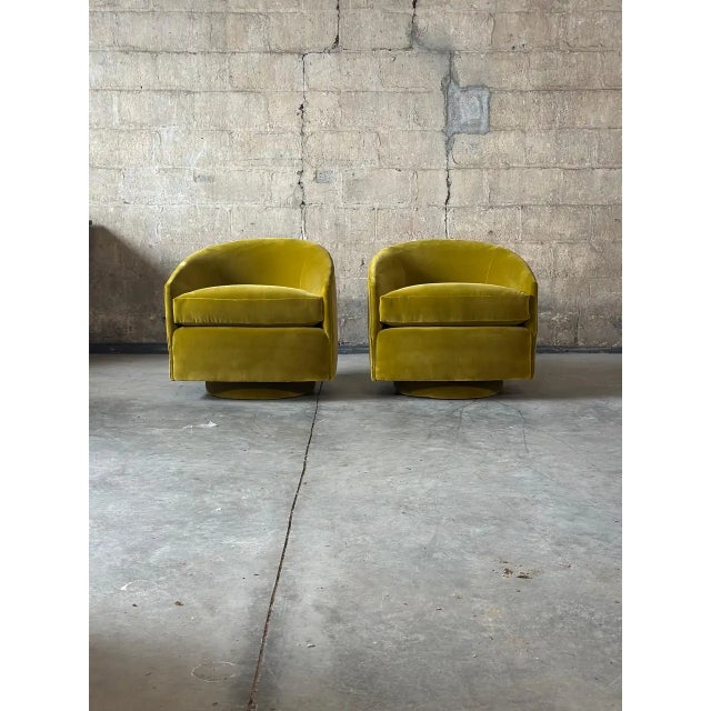 Velvet Upholstered Swivel Chairs For Sale In New York - Image 6 of 7