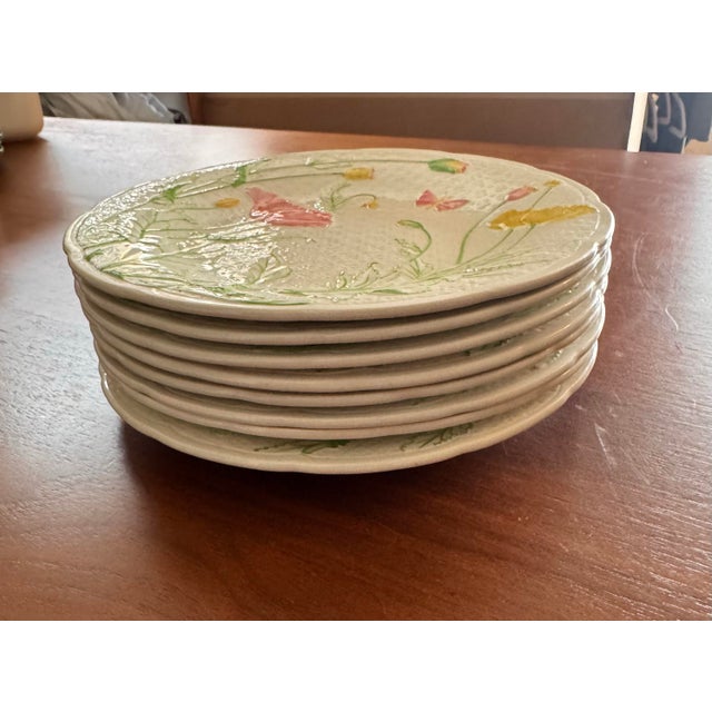 Gien 1980s Gien RFB Connoisseur Deauville Textured Salad Plate Limoges Pink Poppies - Set of 8 For Sale - Image 4 of 12