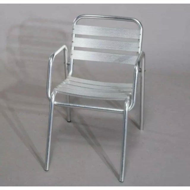 Vintage Set of 4 Mid Century Modern Stacking Aluminum Chairs For Sale - Image 9 of 11