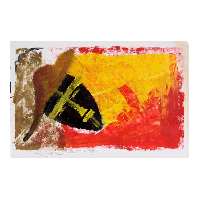 Sombrero in the Iron Mask - Geometric Abstract Expressionist in Acrylic on Paper by Ricardo De Silva For Sale