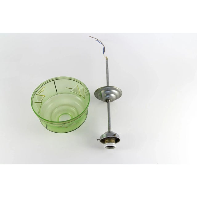 1930s Art Deco French Green Glass Ceiling Lamp, 1930s For Sale - Image 5 of 18