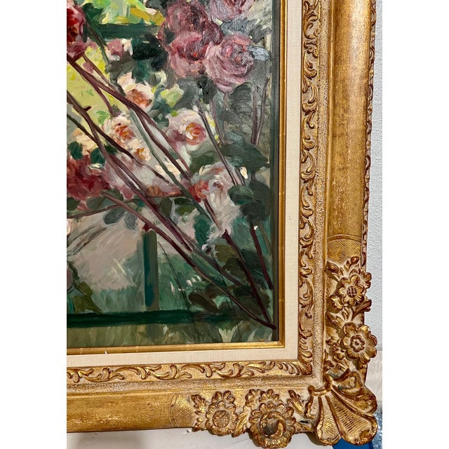Textile Jean Chaleye, Large Post Impressionist Oil Painting Jean Chaleye, Rose Bouquet Findlay Gallery For Sale - Image 7 of 13